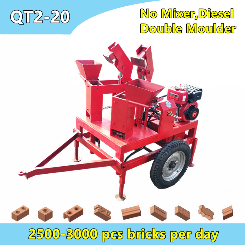 QT2-20 Diesel hydraulic clay block machine without mixer